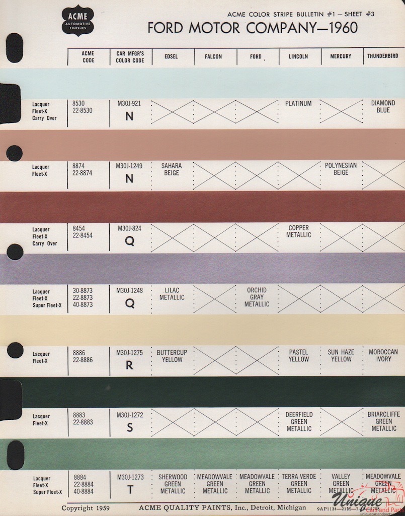 1960 Ford Paint Charts Acme 3